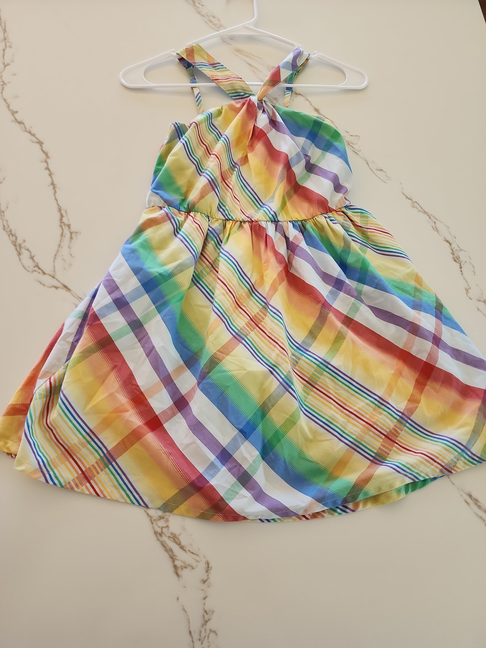 Abercrombie Kids Rainbow Plaid Halter Dress Pockets Adjustable Straps 9/10